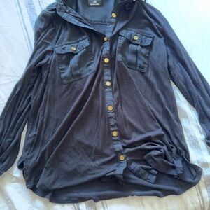 Black Button Down Shirt with Gold Accents